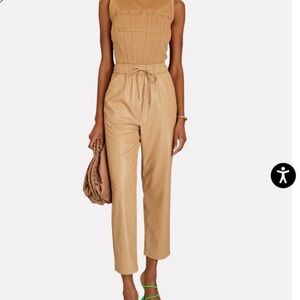 INTERMIX Camel Vegan Leather Ankle Drawstring Pants